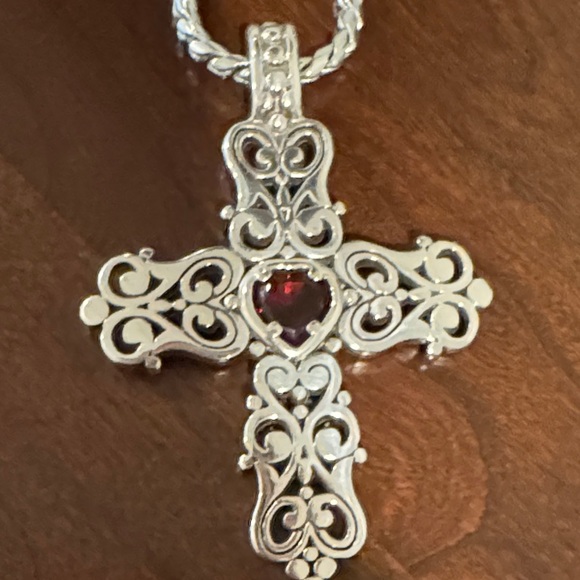 Brighton Silver “Endless Love” retired ruby Red heart stone Cross Necklace - Picture 4 of 8